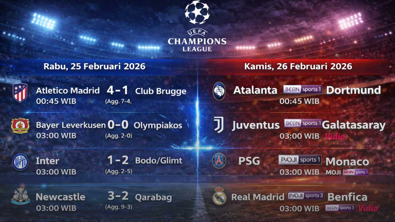 Jadwal Lengkap Liga Champions 25-26 Februari